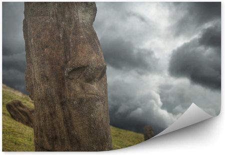 Fototapety.Pl Wyspa Wielkanocna Posągi Góry Zieleń Burzowe Chmury Fototapeta 250x250cm Fizelina