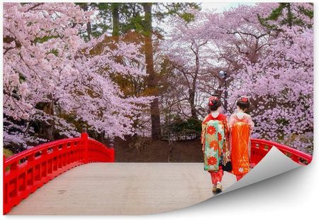 Fototapety.Pl Czerwony Most Gejsze Kimono Natura Drzewa Fotopeta 250x250cm Magicstick