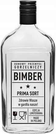 Szklana butelka z napisem Bimber Prima Sort 0,5 l
