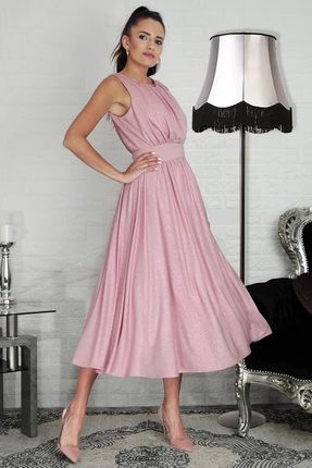 Brokatowa rozkloszowana sukienka bez rękawów (Różowy, XS)