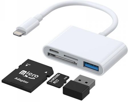 Joyroom HUB wielofunkcyjny adapter OTG Lightning - USB 3.2 Gen 1 (3.0, 3.1 Gen 1) / czytnik kart SD, TF / Lightning biały (S-H142 white) (1668196)