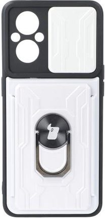 Etui Bizon Case CamShield Card Slot Ring Oppo Reno 7 Lite 5G, białe (41284)