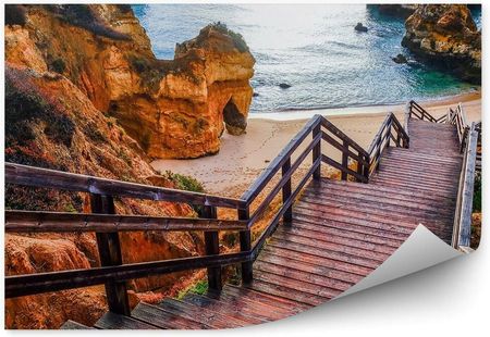 Fototapety.Pl Piękny Widok Schody Drewniane Skały Rośliny Ocean Morze Plaża Okleina Ścienna 250x250cm