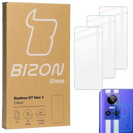 Szkło hartowane Bizon Glass Clear - 3 szt. + obiektyw, Realme GT Neo 3