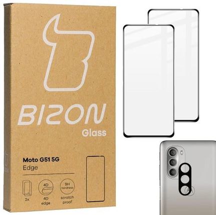 Szkło hartowane Bizon Glass Edge - 2 sztuki + ochrona na obiektyw, Moto G51 5G