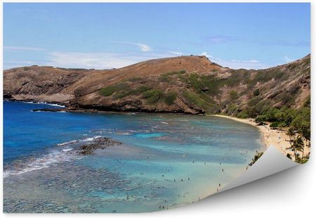 Fototapety.Pl Piękna Plaża Wyspa Oahu Ocean Ludzie Góry Palmy Hawaje Niebo Fototapeta 250x250cm Magicst
