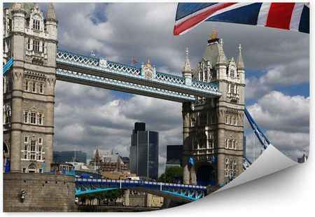 Fototapety.Pl Tower Bridge Niebo Chmury Łódki Rzeka Londyn Flaga Anglii Fototapeta 250x250cm Fizelina