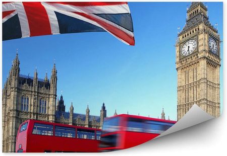 Fototapety.Pl Westminster Pałac Big Ben Piętrowe Autobusy Flaga Anglii Londyn Fototapeta 250x250cm M