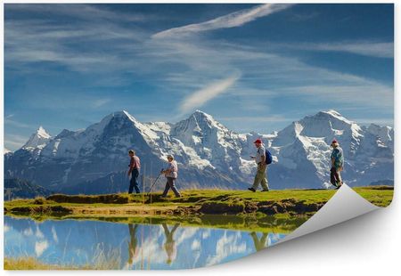Fototapety.Pl Sport Góry Alpy Szwajcarskie Staw Rośliny Ludzie Okleina Na Ścianę 250x250cm Magicstick