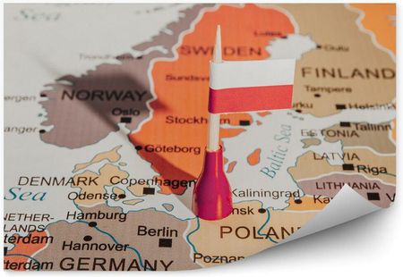 Fototapety.Pl Mapa Europy Polska Flaga Pionek Fototapeta Na Ścianę 250x250cm Fizelina