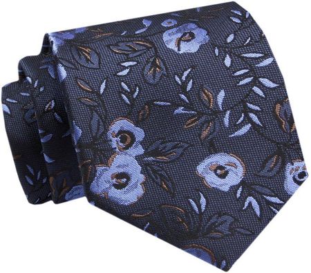 Krawat - ALTIES - Niebieskie Kwiaty, Granatowe Tło KRALTS0784