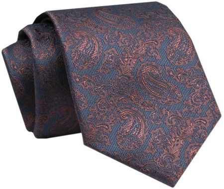 Krawat - ALTIES - Granatowo Brązowy, Wzór Paisley KRALTS0781
