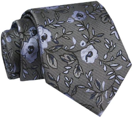 Krawat - ALTIES - Szary w Niebieskie Kwiaty KRALTS0759