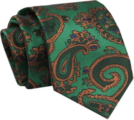 Krawat - ALTIES - Brązowe, Duże Paisley, Tło Zielone KRALTS0760