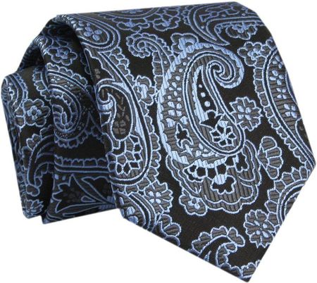 Krawat - ALTIES - Czerń z Niebieskim Wzorem Orientalnym KRALTS0753