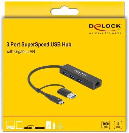 Delock 3P USB 3.2 Gen1 Hub+LAN+USB-C/A - (64149)