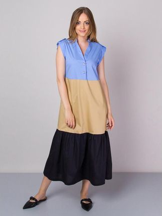 Długa kolorowa sukienka z odkrytymi ramionami