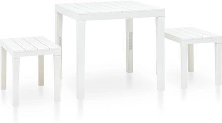 Stolik ogrodowy z 2 ławkami plastikowy biały