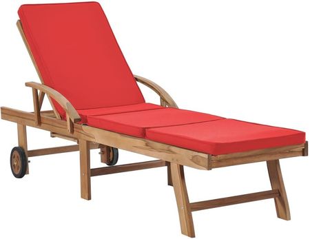 Leżak z poduszką lite drewno tekowe czerwony