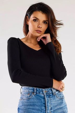 Bawełniana bluzka damska z długim rękawem (Czarny, S)