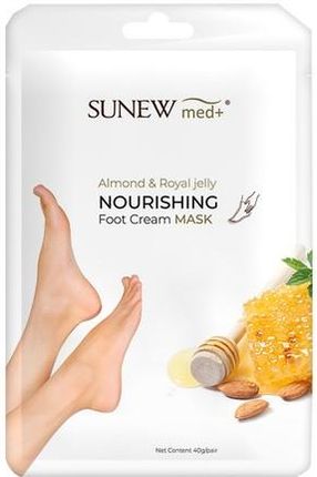 Sunew Med+, odżywcza maska do stóp ze skarpetkami, słodki migdał i mleczko pszczele, 40 g