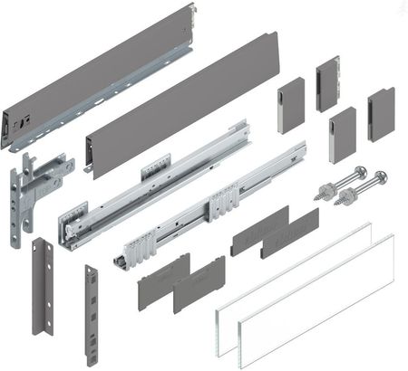 BLUM Szuflada Merivobox wysoka, z BOXCOVER, wysokość=E, długość=500mm, udźwig=70kg, szara, mocowanie frontu na wkręty