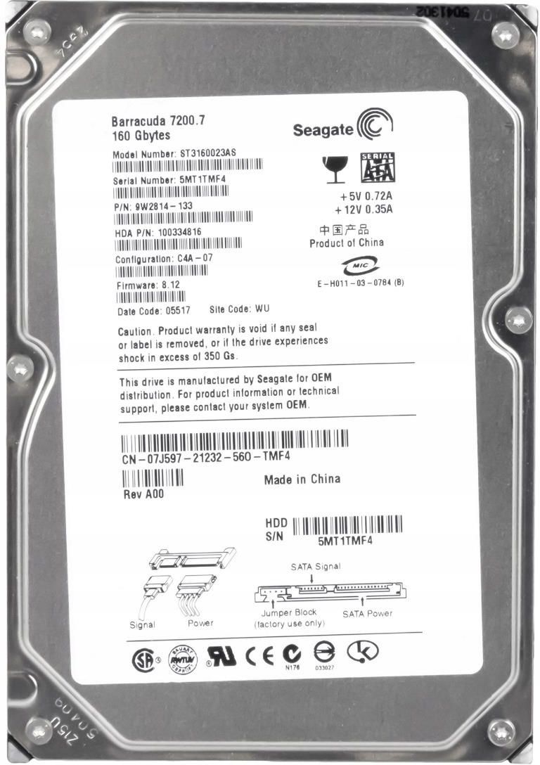 Dysk Twardy Seagate Barracuda 72007 160gb St3160023as Opinie I