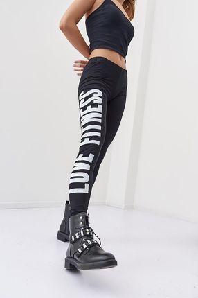 Sportowe legginsy z białym nadrukiem czarne 9726