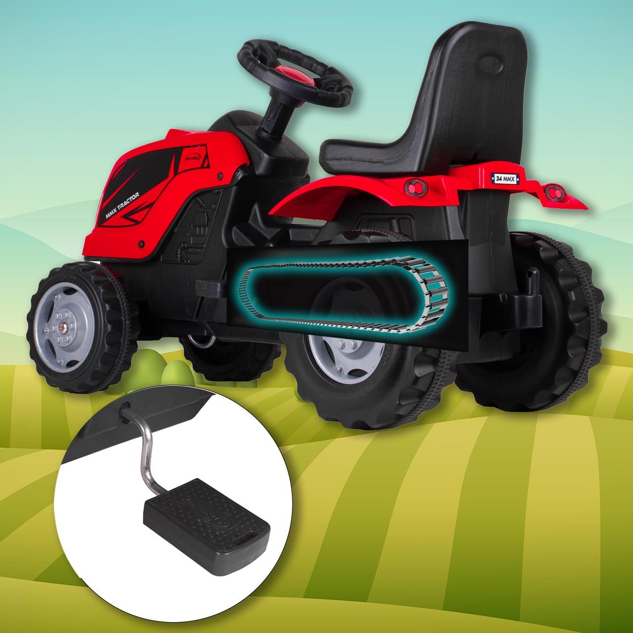 Malplay Duży Traktor Jeździk Z Przyczepą Traktorek Pedały Czerwony - zdjęcie 4 Malplay Duży Traktor Jeździk Z Przyczepą Traktorek Pedały Czerwony
