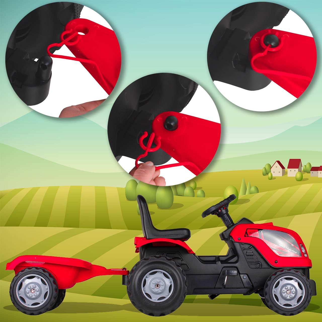 Malplay Duży Traktor Jeździk Z Przyczepą Traktorek Pedały Czerwony - zdjęcie 7 Malplay Duży Traktor Jeździk Z Przyczepą Traktorek Pedały Czerwony