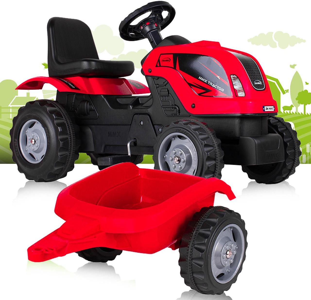 Malplay Duży Traktor Jeździk Z Przyczepą Traktorek Pedały Czerwony - zdjęcie 8 Malplay Duży Traktor Jeździk Z Przyczepą Traktorek Pedały Czerwony