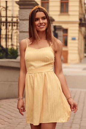 Sukienka w paski wiązana na plecach żółta PR3202