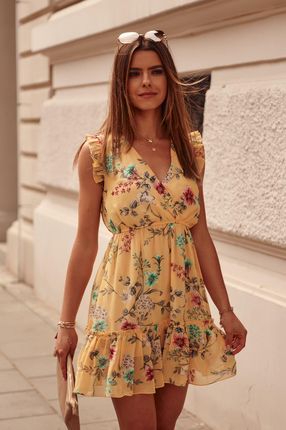 Delikatna sukienka w kwiaty żółta PR3187