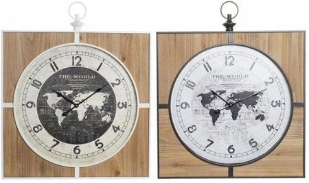 Dkd Home Decor Zegar Ścienny Czarny Mdf Biały Żelazo Mapa Świata 60X4,5X60Cm