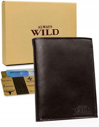Pionowy, skórzany portfel męski bez zapięcia z systemem RFID — Always Wild