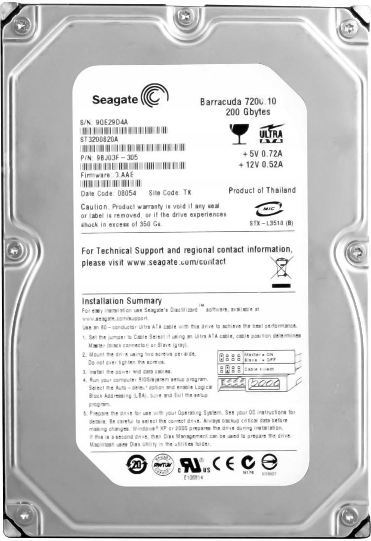 Dysk twardy Seagate Barracuda 200GB Serial ATA II HDD (ST3200820AS ...