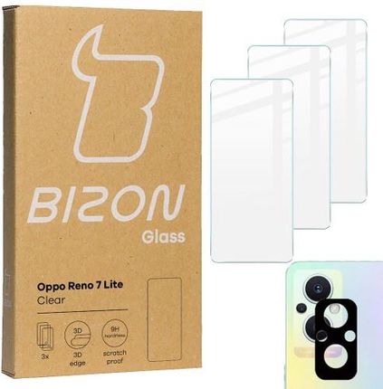 Szkło hartowane Bizon Glass Clear - 3 szt. + obiektyw, Oppo Reno 7 Lite (41444)