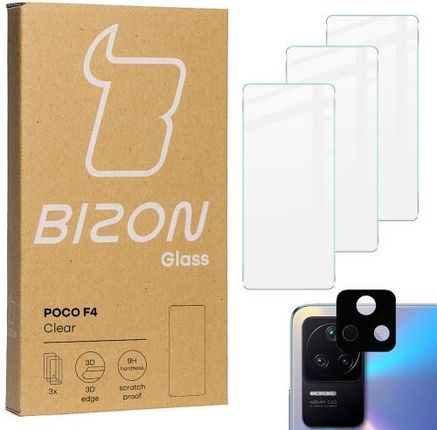 Szkło hartowane Bizon Glass Clear - 3 szt. + obiektyw, Xiaomi Poco F4 (41501)