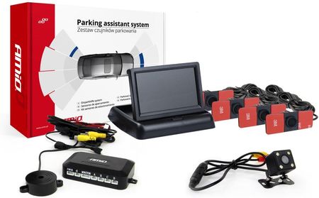 Amio Zestaw Czujników Parkowania Tft02 4 3 Z Kamerą Hd-315-Led Sensory Czarne Wewnętrzne Ami02710