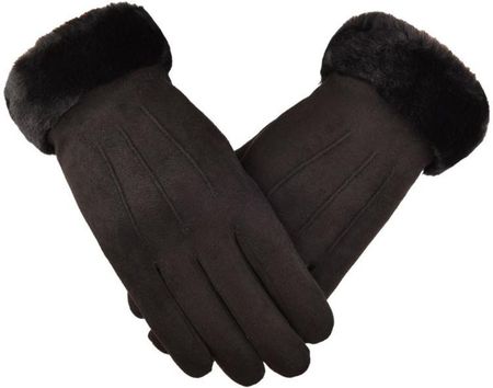 Rękawiczki zimowe dotykowe z futerkiem czarne