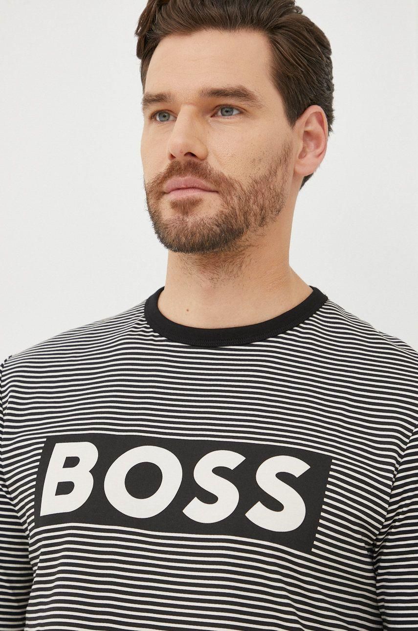 BOSS t-shirt bawełniany kolor czarny wzorzysty