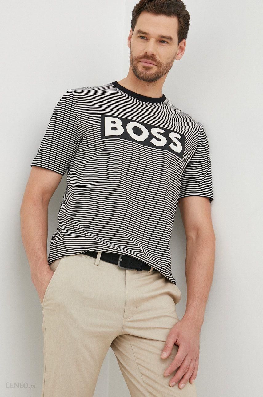 BOSS t-shirt bawełniany kolor czarny wzorzysty