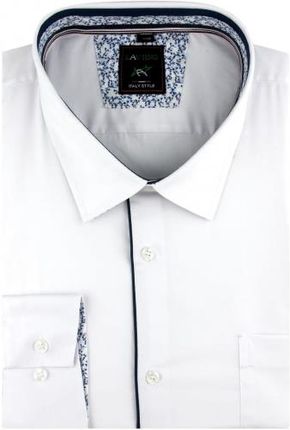 Duża Koszula Męska Elegancka Wizytowa do garnituru gładka biała z lamówką z długim rękawem Duże rozmiary Laviino C201