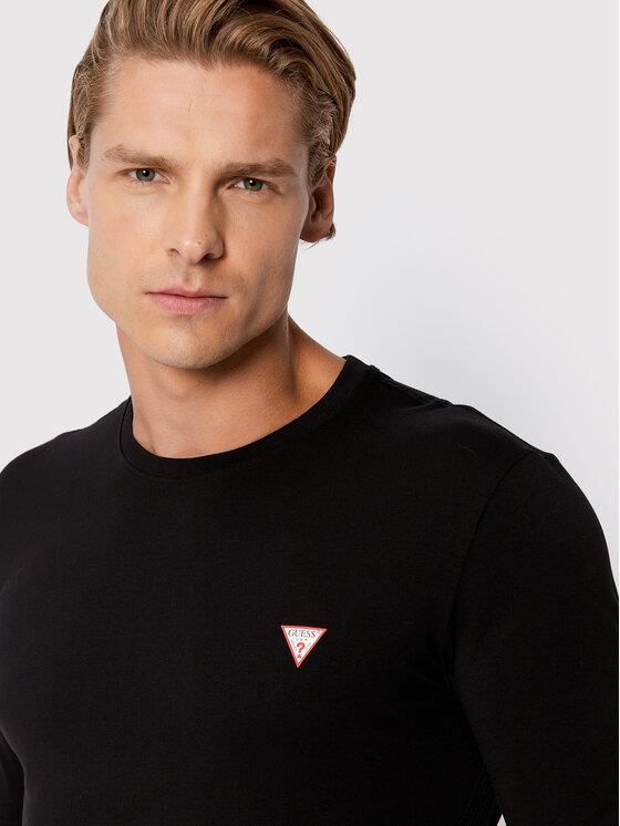 Guess Polo Nera Uomo In Cotone Elasticizzato Maniche Lunghe Slim Fit Patch Logo Sul Petto 136097519