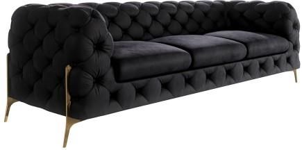 Pikowana sofa 3-osobowa Chesterfield Chelsea Bis Czarna na złotych nóżkach