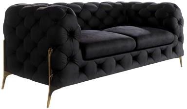 Pikowana sofa 2-osobowa Chesterfield Chelsea Bis Czarna na złotych nóżkach