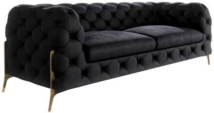 Obszerna pikowana sofa 2,5-osobowa Chesterfield Chelsea Bis Czarna