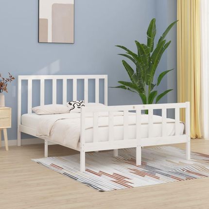 vidaXL Rama łóżka, biała, lite drewno, 150x200 cm, King Size