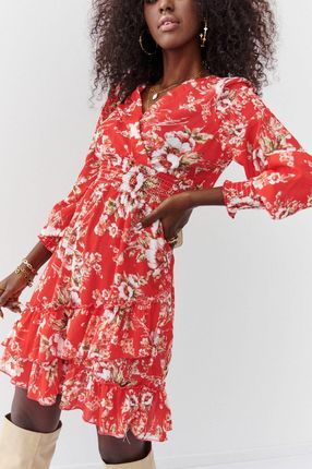 Zwiewna sukienka w kwiatowy print koralowe FG637