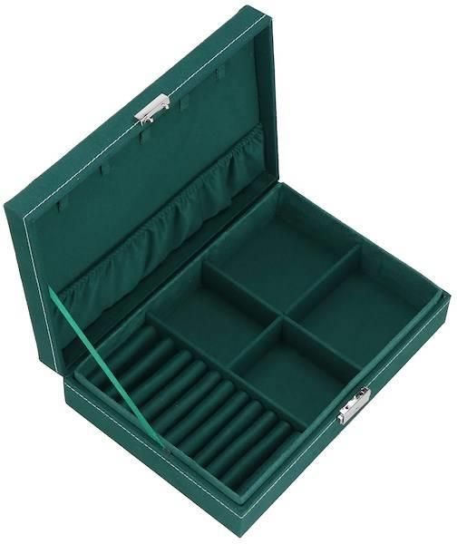 Springos Szkatułka Na Biżuterię 28X19,5X7 Cm Zielony Welurowy Organizer Z Przegródkami 32537